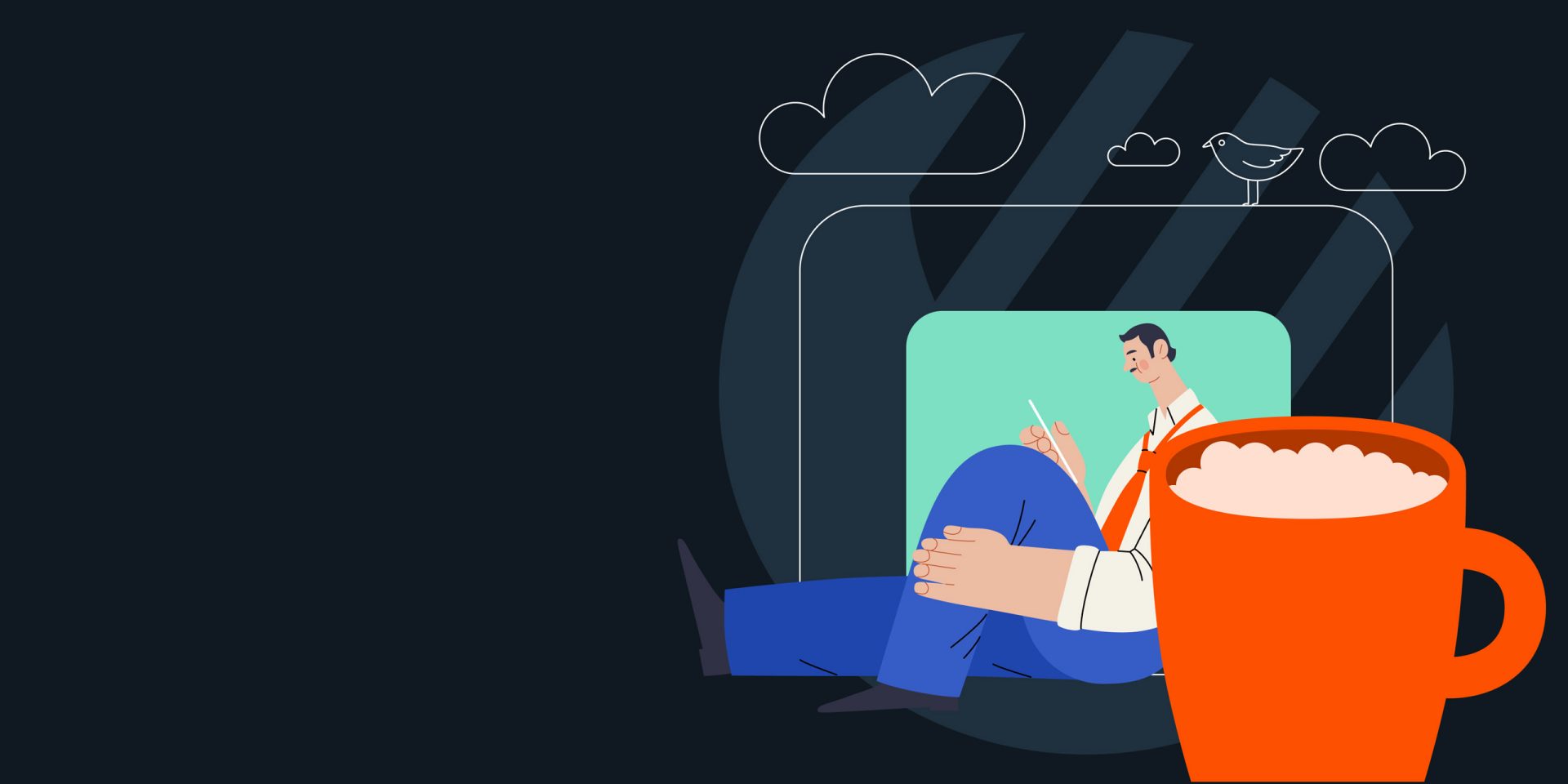 Illustration eines Mannes, der sich auf dem Smartphone die aktuellen Neuigkeiten der norisbank durchliest.