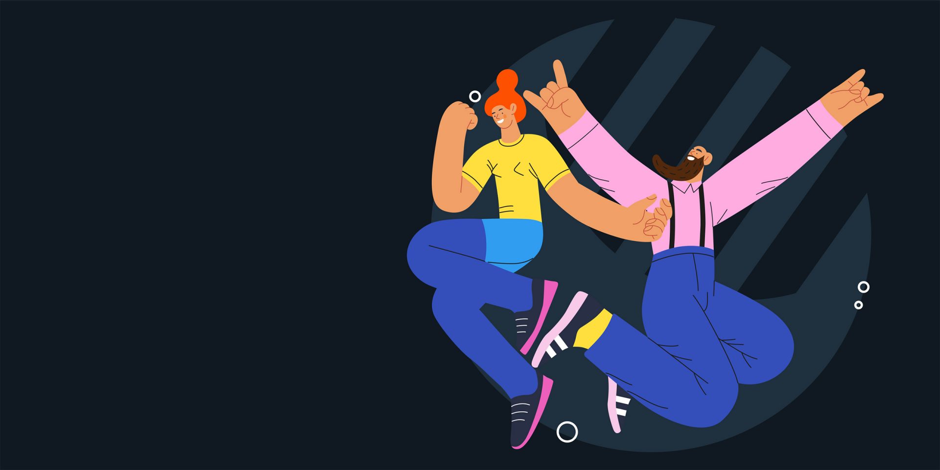 Illustration von zwei Menschen, die fröhlich tanzen. Symbolbild für "norisbank Auszeichnungen". 