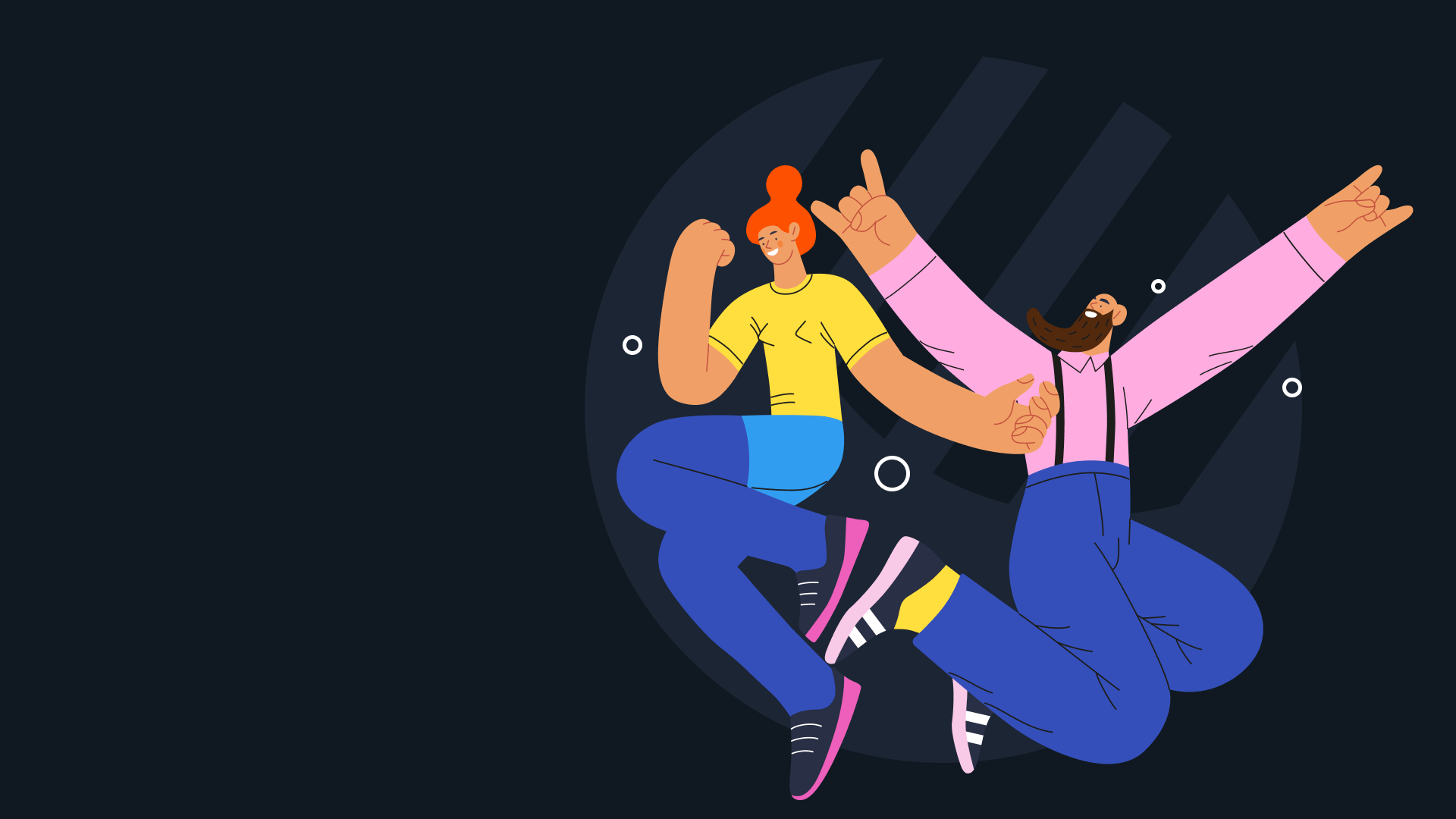 Illustration von zwei Menschen, die fröhlich tanzen. Symbolbild für "norisbank Auszeichnungen". 