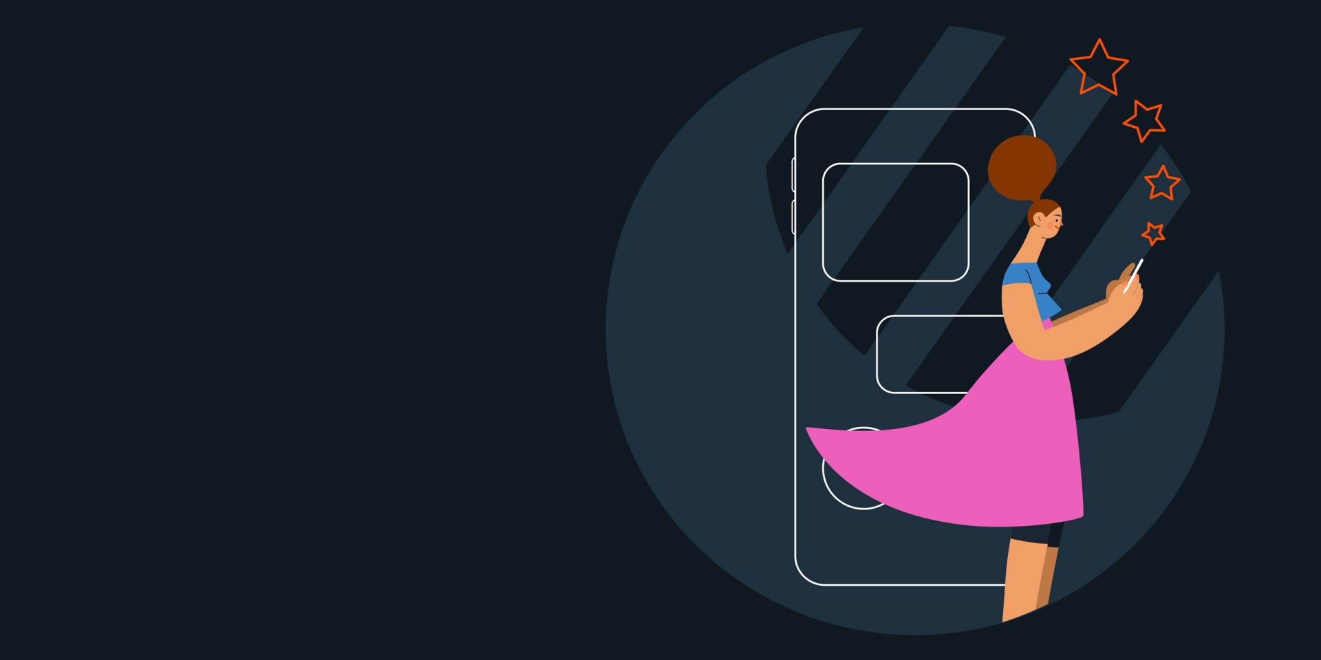 Illustraion einer Frau, die sich die norisbank social media Auftritte auf ihrem Smartphone anschaut. 