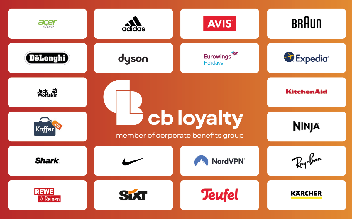 Logo cb loyalty mit verschiedenen Markenlogos von Marken mit Rabattvorteilen