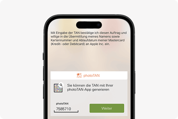 Apple Pay aktivieren - mit photoTAN bestätigen