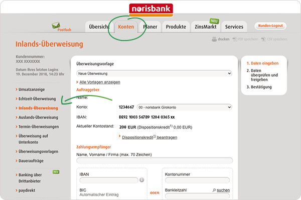 Inlands-Überweisung norisbank