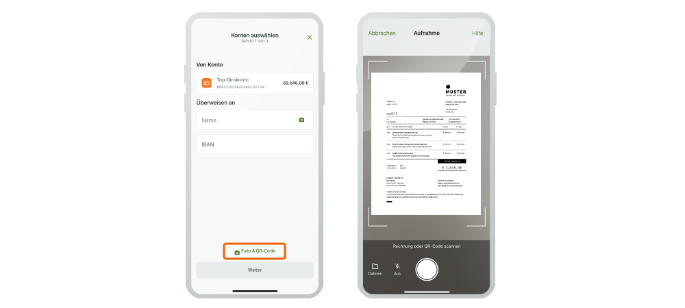 Screenshot norisbank App Fotoüberweisung