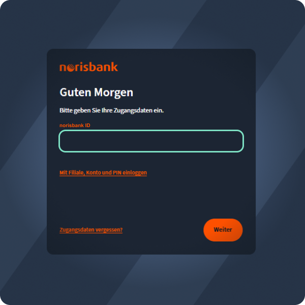 Login Bildschirm des neuen Online-Bankings mithilfe der Filial-/Kontonummer