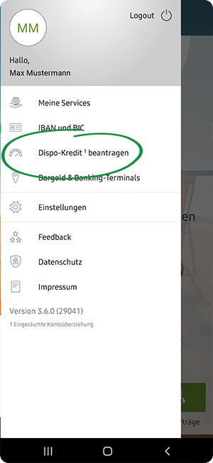 Screenshot norisbank App - Dispokredit erhöhen