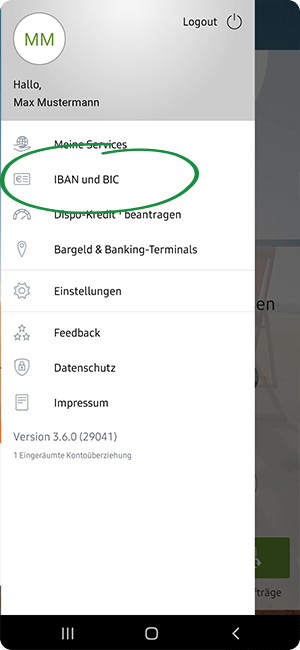 Screenshot norisbank App - IBAN und BIC anzeigen lassen