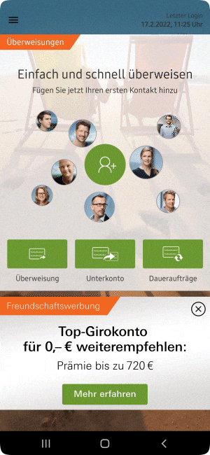 Animierter Screenshot norisbank App - SEPA Echtzeitüberweisungen