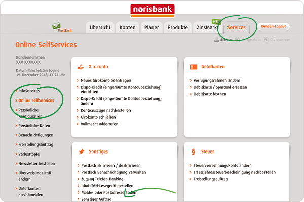 Screenshot norisbank Online-Banking - Pfändungsschutzkonto einrichten