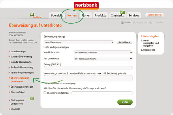 Überweisung Unterkonto norisbank