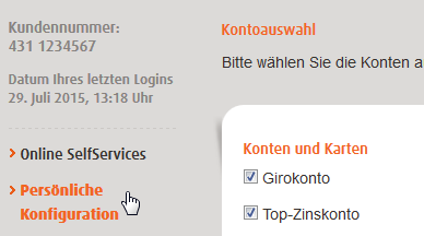 Service / Optionen - persönliche Konfiguration