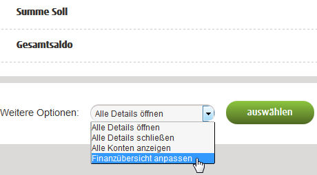 Finanzübersicht anpassen