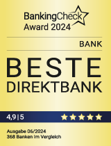 Testsiegel "Bankingcheck Award 2022 - Beste Direktbank"