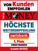 Testsiegel Focus Money "Höchste Weiterempfehlung"