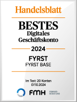 Siegel Handelsblatt für Fyrst Base "Bestes Digitales Geschäftskonto"